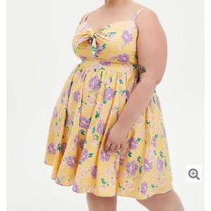 Torrid YELLOW FLORAL POPLIN SKATER DRESS